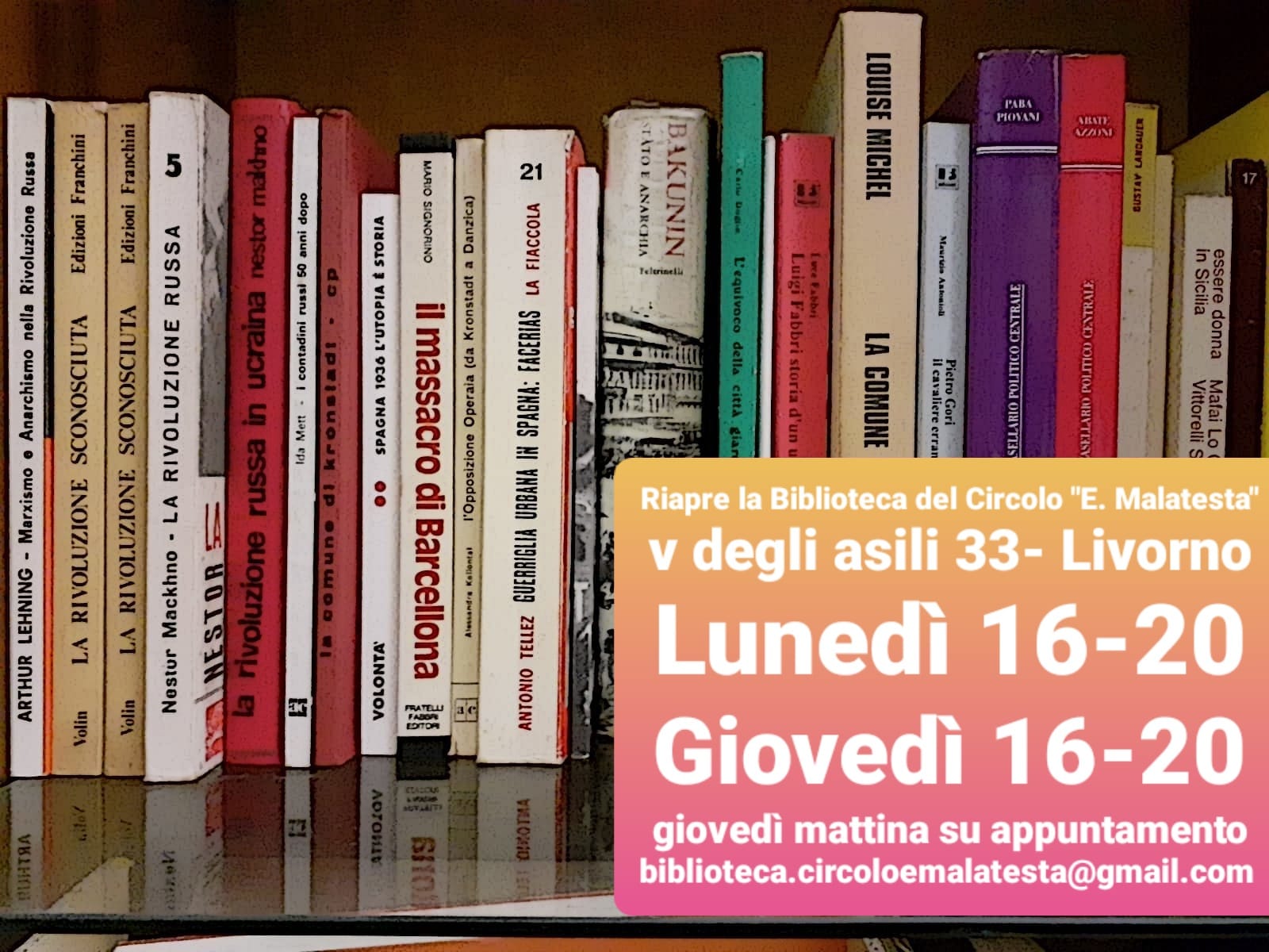 Inizia il servizio di prestito alla Biblioteca del Circolo Culturale "E. Malatesta"