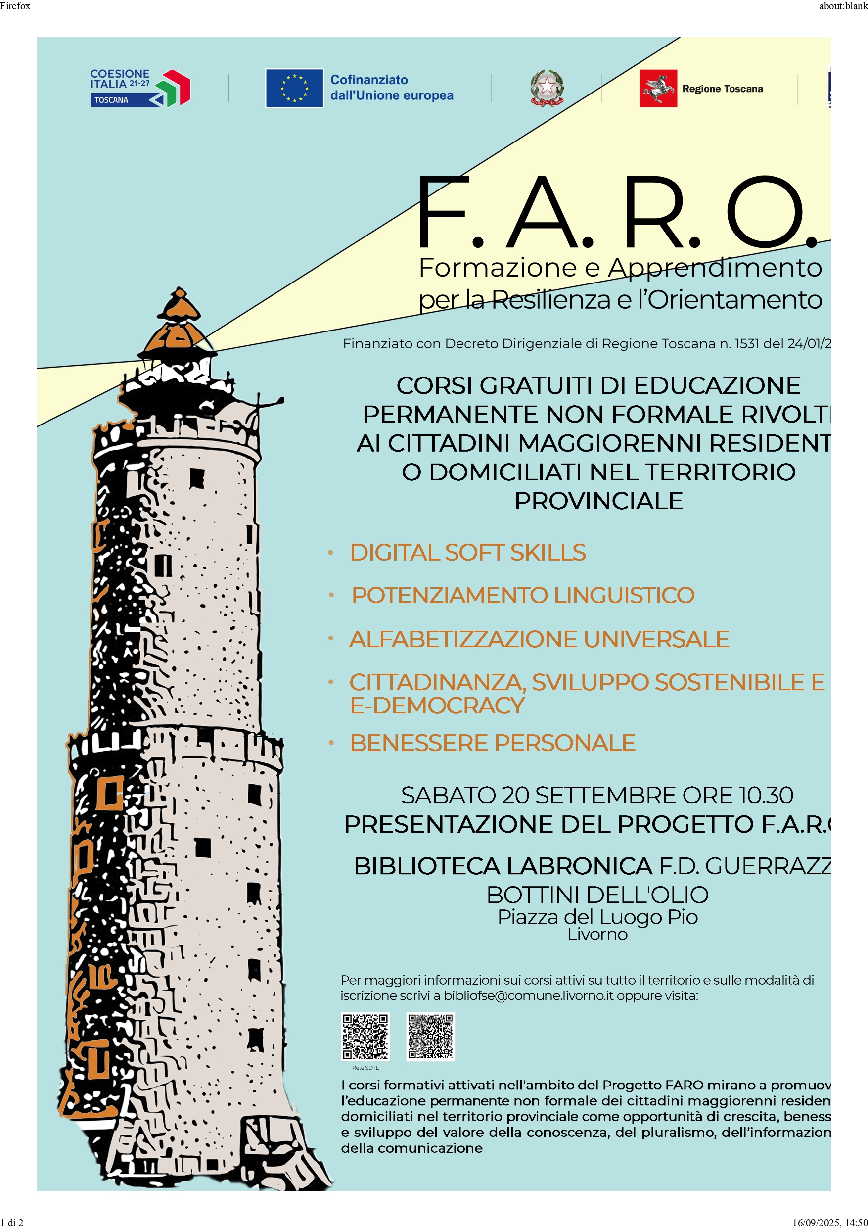 Tra ottobre e dicembre ripartono nuovi corsi F.A.R.O.