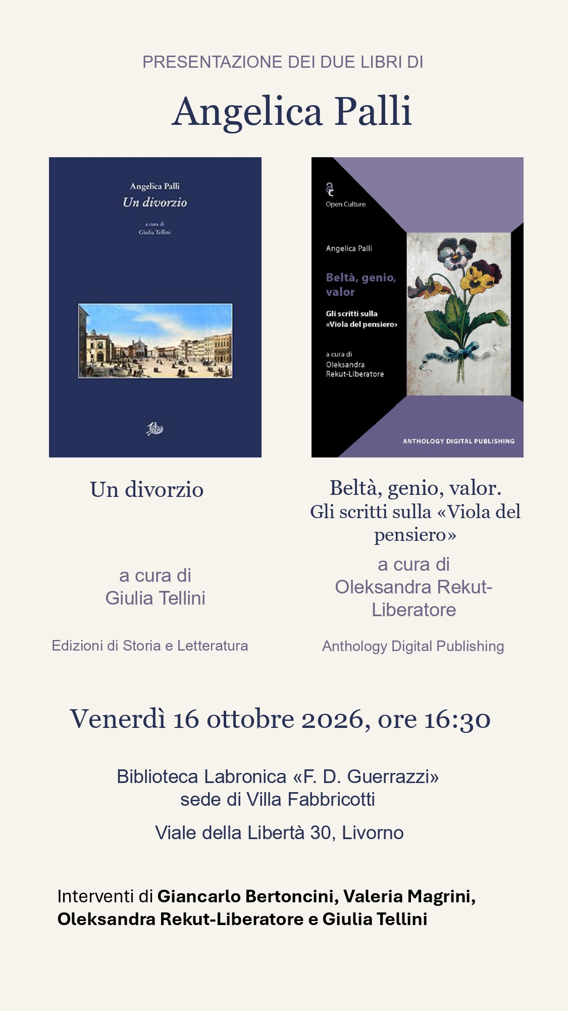 Presentazione di due libri di Angelica Palli